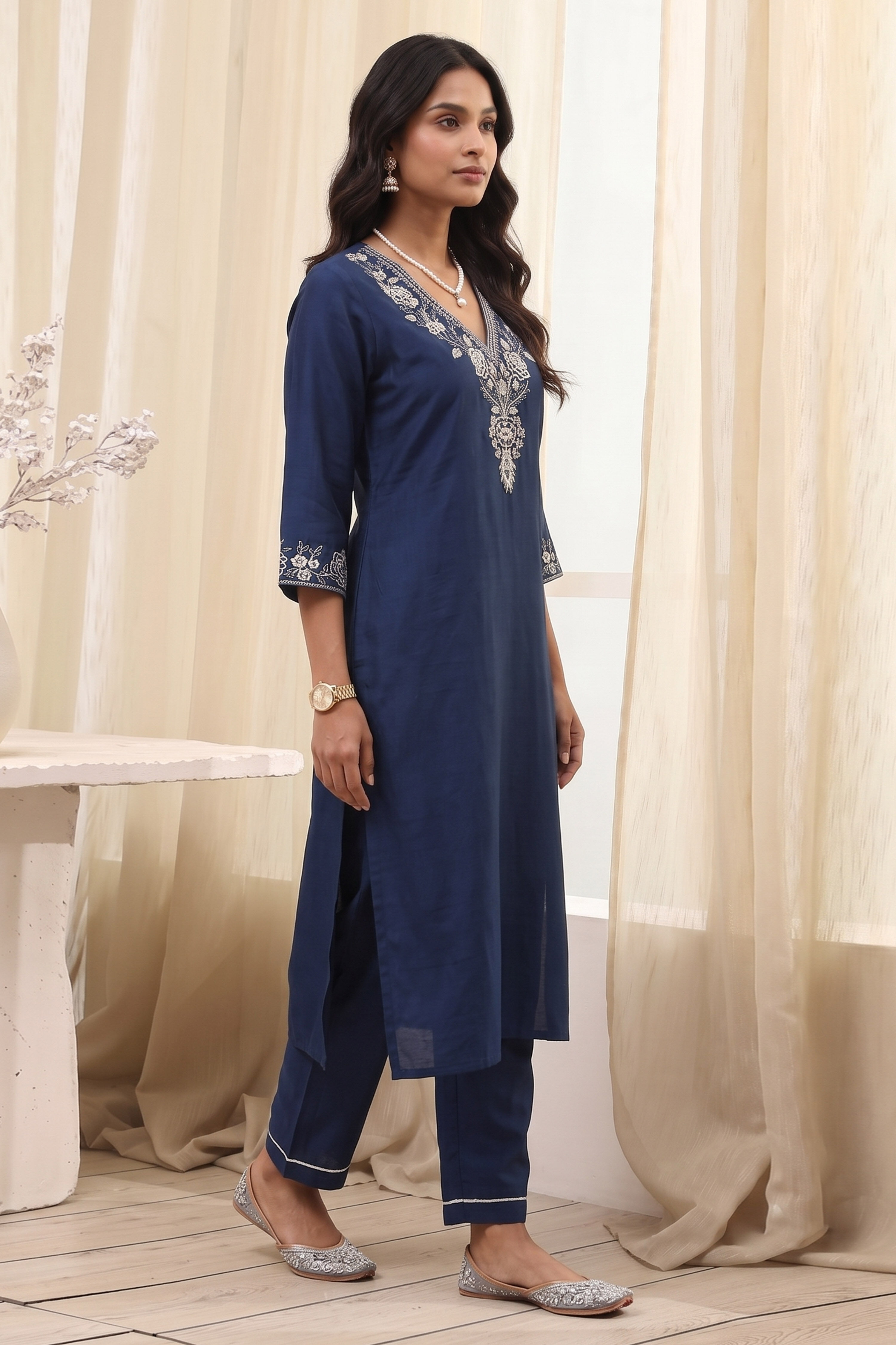 Blue Polyester Solid Kurta image number 4