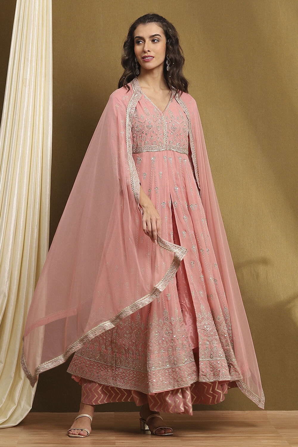 Green Viscose Georgette Embroidered Anarkali Suit Set image number 0