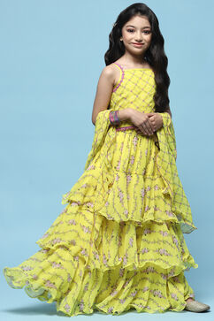 Lime Yellow Lehenga with Strappy Blouse & Cascade Dupatta image number 6