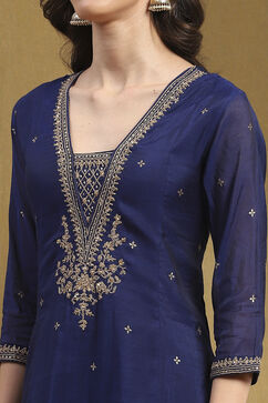 Navy Blue Embroidered Festive Kalidar Suit Set image number 1