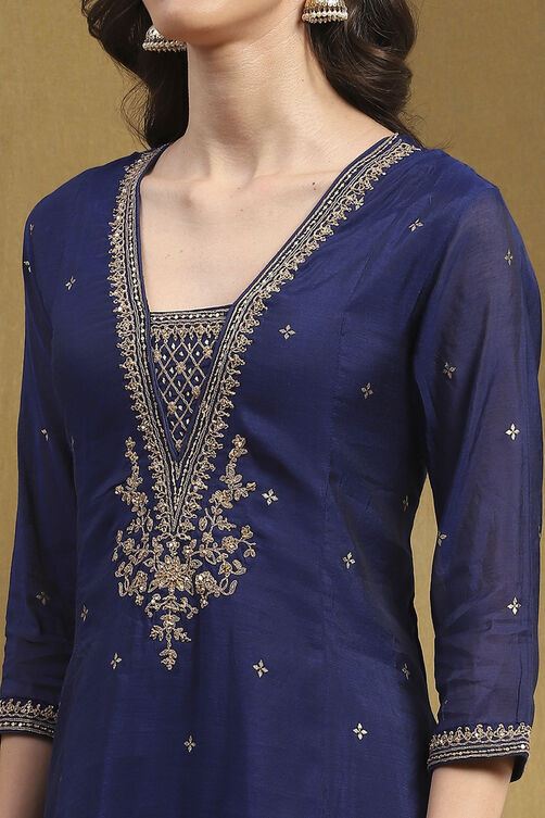 Red Embroidered Festive Kalidar Suit Set image number 1