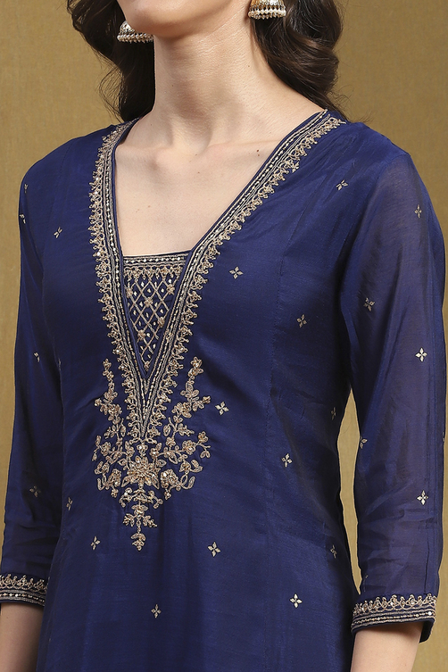Red Embroidered Festive Kalidar Suit Set image number 1