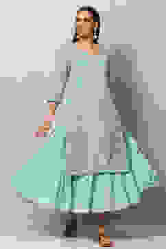 Sky Blue Art Silk Double Layered Kurta image number 0