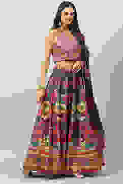 Chocolate Brown Art Silk Lehenga Set image number 6