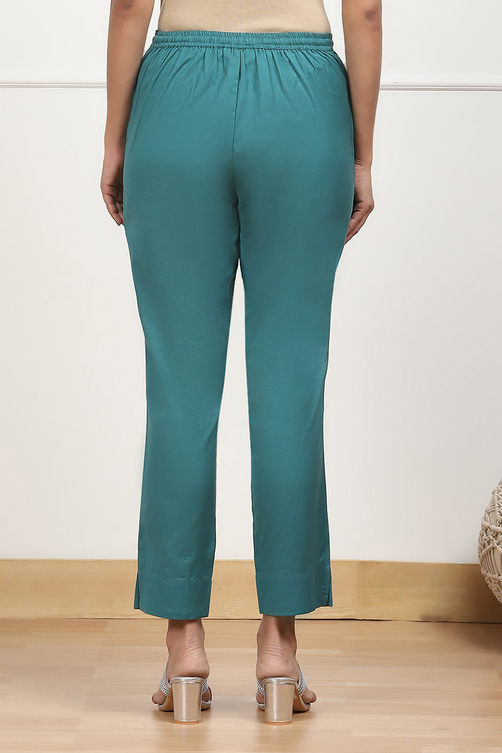 Rust Cotton Solid Regular Pants image number 5