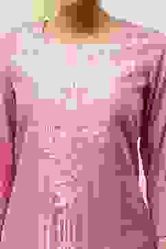 Pink Poly Cotton Straight Yarndyed Kurta image number 1