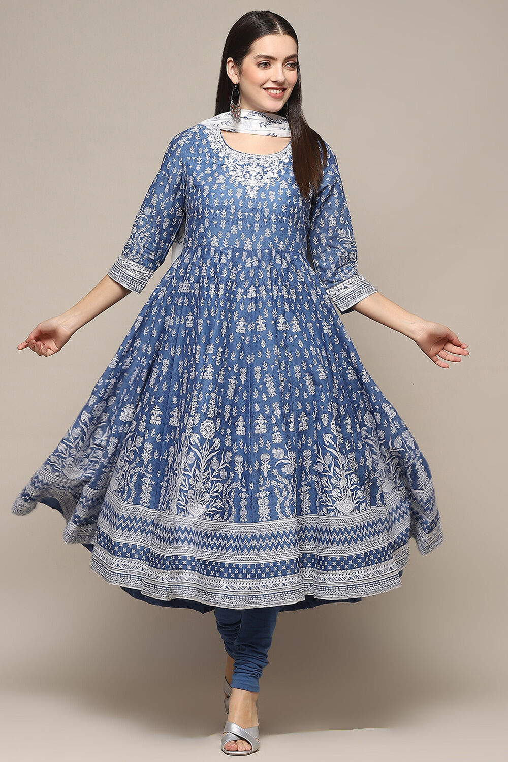 Blue Cotton A-Line Suit Set image number 0