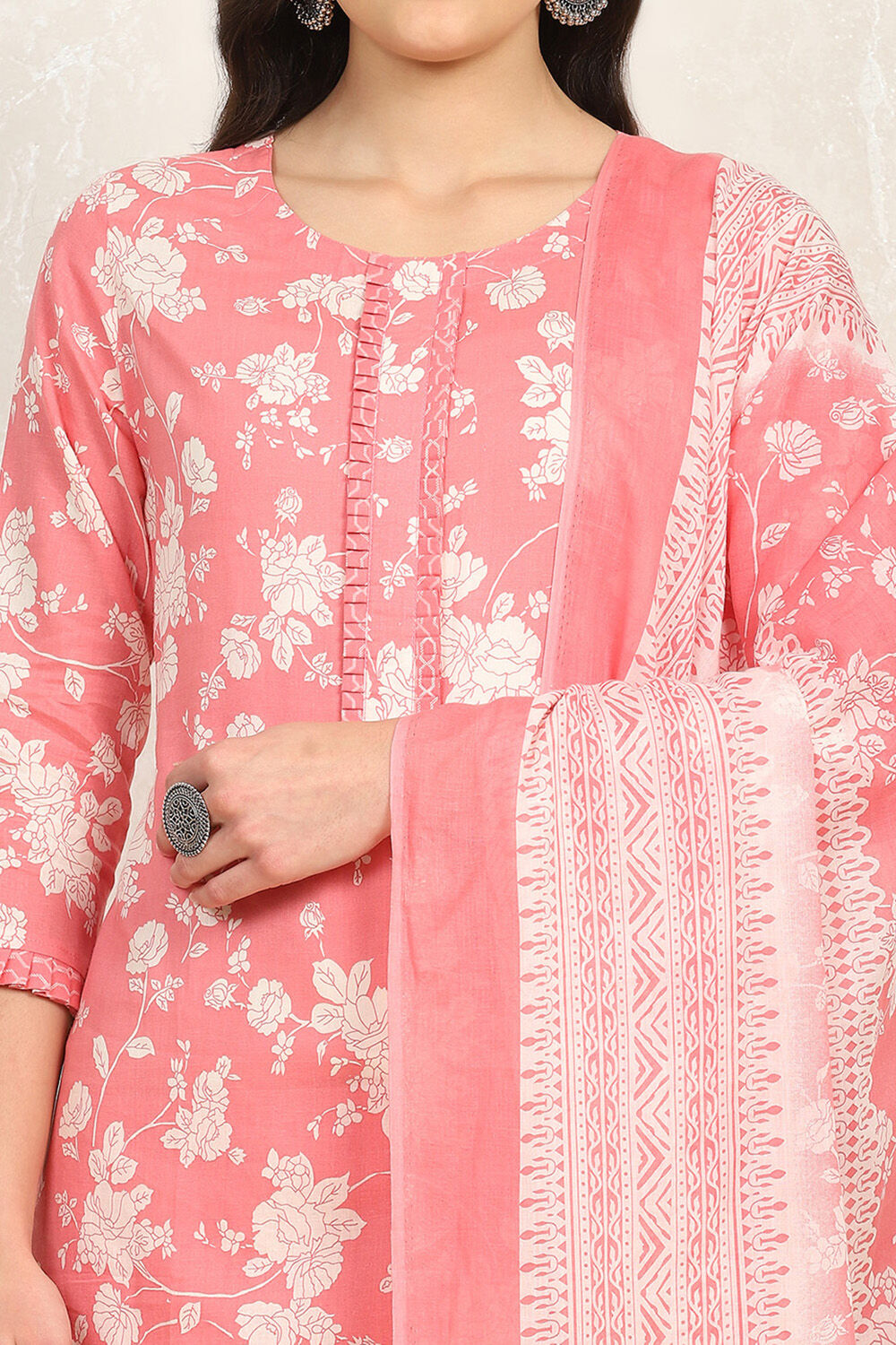 Rama Green Cotton Screen Print Unstitched Suit Set image number 2