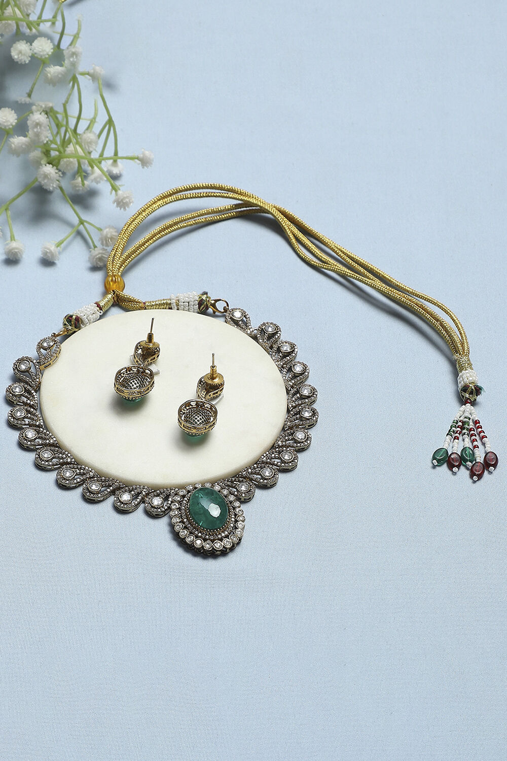 Green Brass Necklace Set image number 2