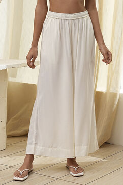 Off-White Viscose Solid Straight Palazzos image number 4