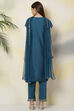 Teal Art Silk Straight Kurta Slim Pant Suit Set image number 6