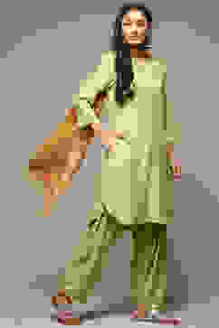 Green Cotton Blend A-Line Kurta Salwar Suit Set image number 7