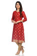 Red Poly Metallic Cotton Straight Printed Kurta image number 3