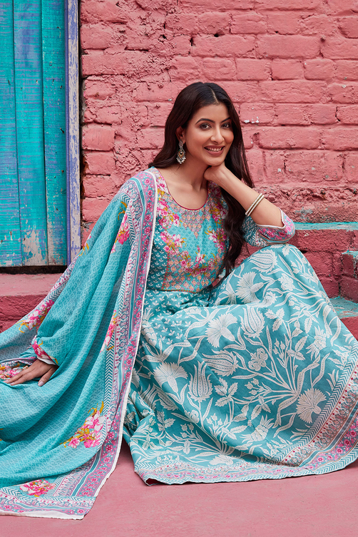 Buy Green Cotton Anarkali Suit Set Online at Biba India Buy Green Cotton Anarkali Suit Set Online at Biba India