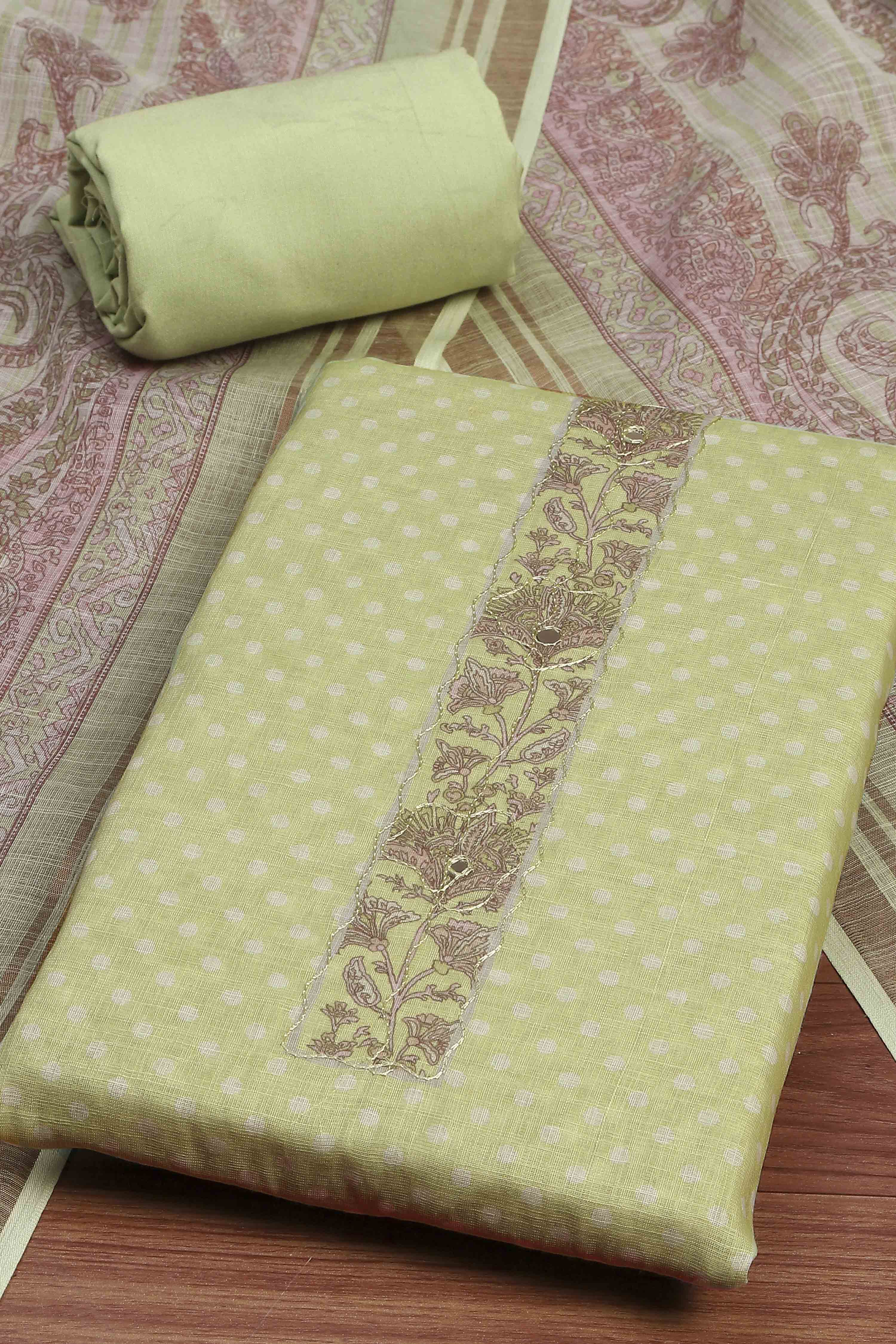 Sky Blue Linen Unstitched Suit Set image number 1