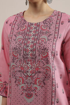 Light Pink Cotton Straight Printed Suit Set image number 1