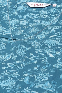 Teal Blue Cotton Straight Kurta Relaxed Salwar Suit Set image number 1