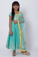 Turquoise Cotton Anarkali Kurta Churidar Suit Set image number 0