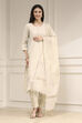 White Tissue Applique Unstitched Suit Set image number 1