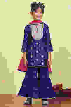 Purple Brocade Yarndyed Straight Sharara Suit Set image number 6