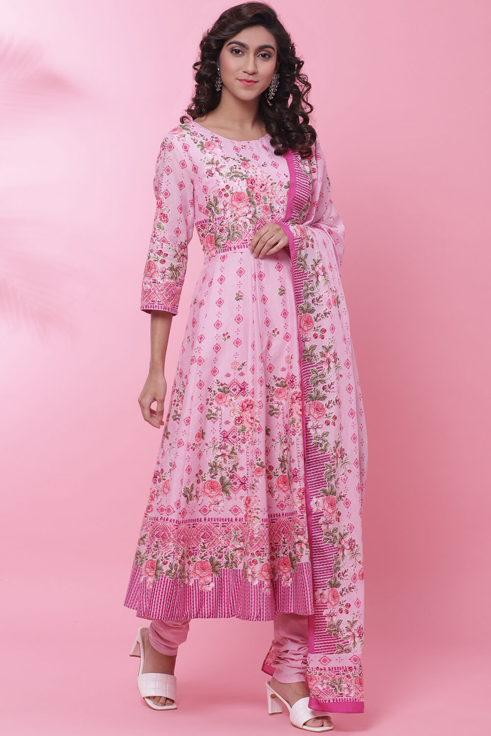 Aqua Blue Cotton Anarkali Kurta Churidar Suit Set image number 7