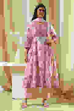 Peach-Colored Cotton Floral Flared Suit Set image number 6