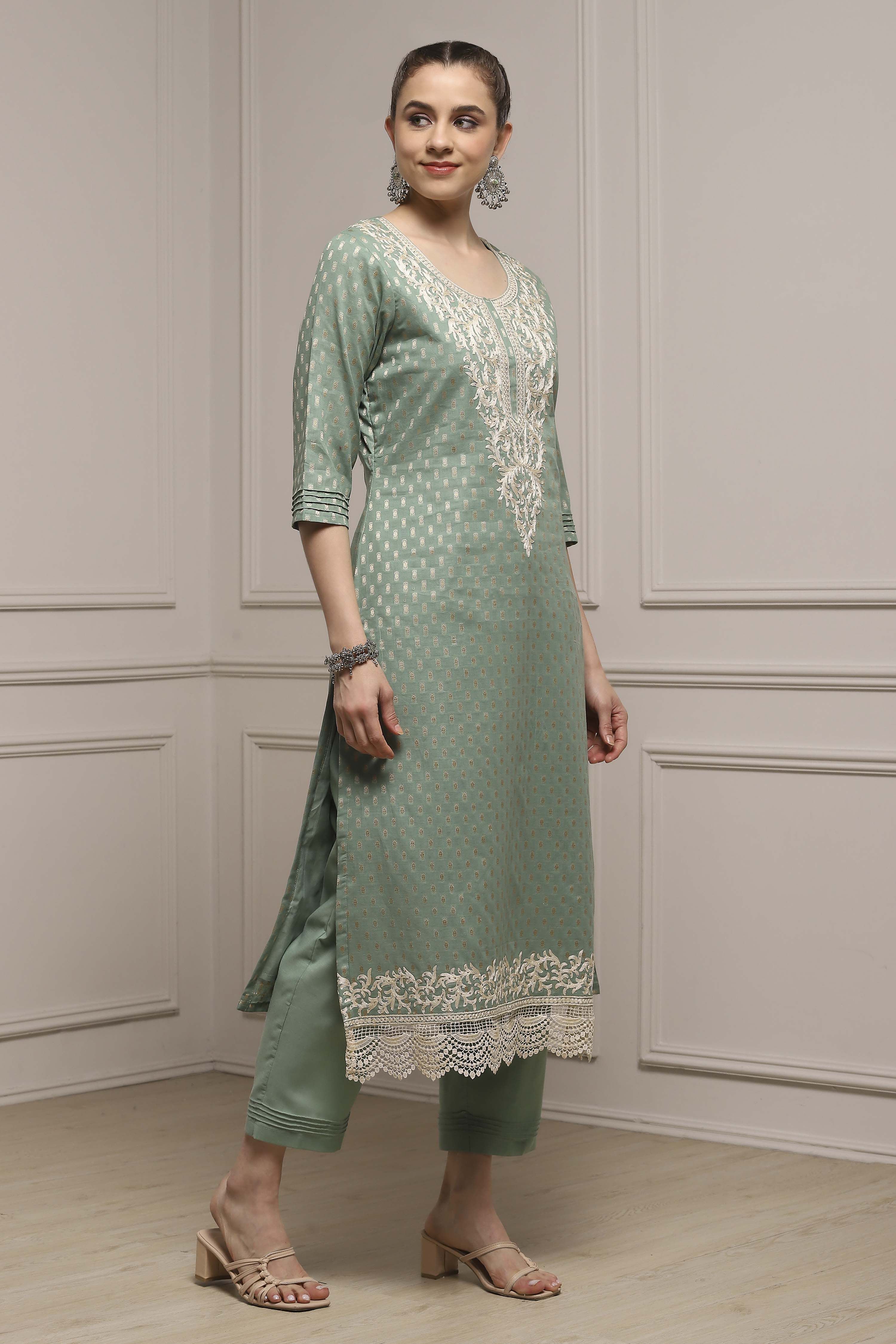Peach Cotton Blend Thread Embroidered Unstitched Suit Set image number 6