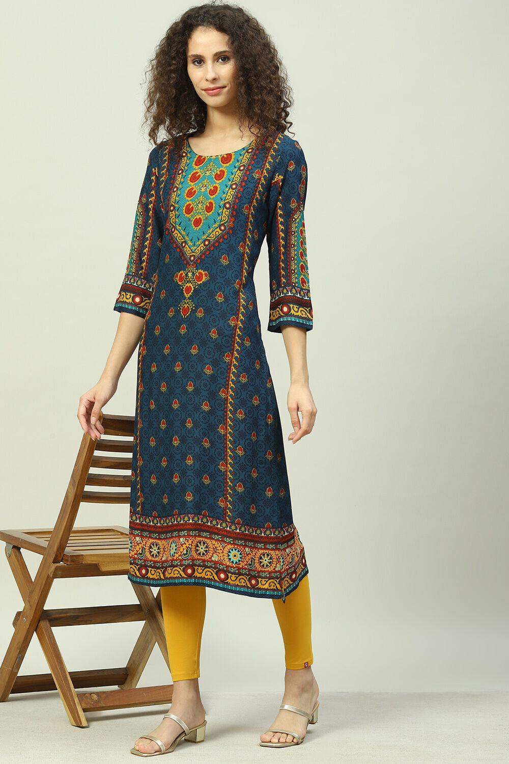 Rust LIVA Straight Printed Kurta image number 5