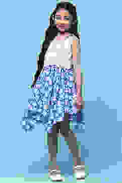 Blue & White Cotton Printed Handkerchief Fem Dress image number 0