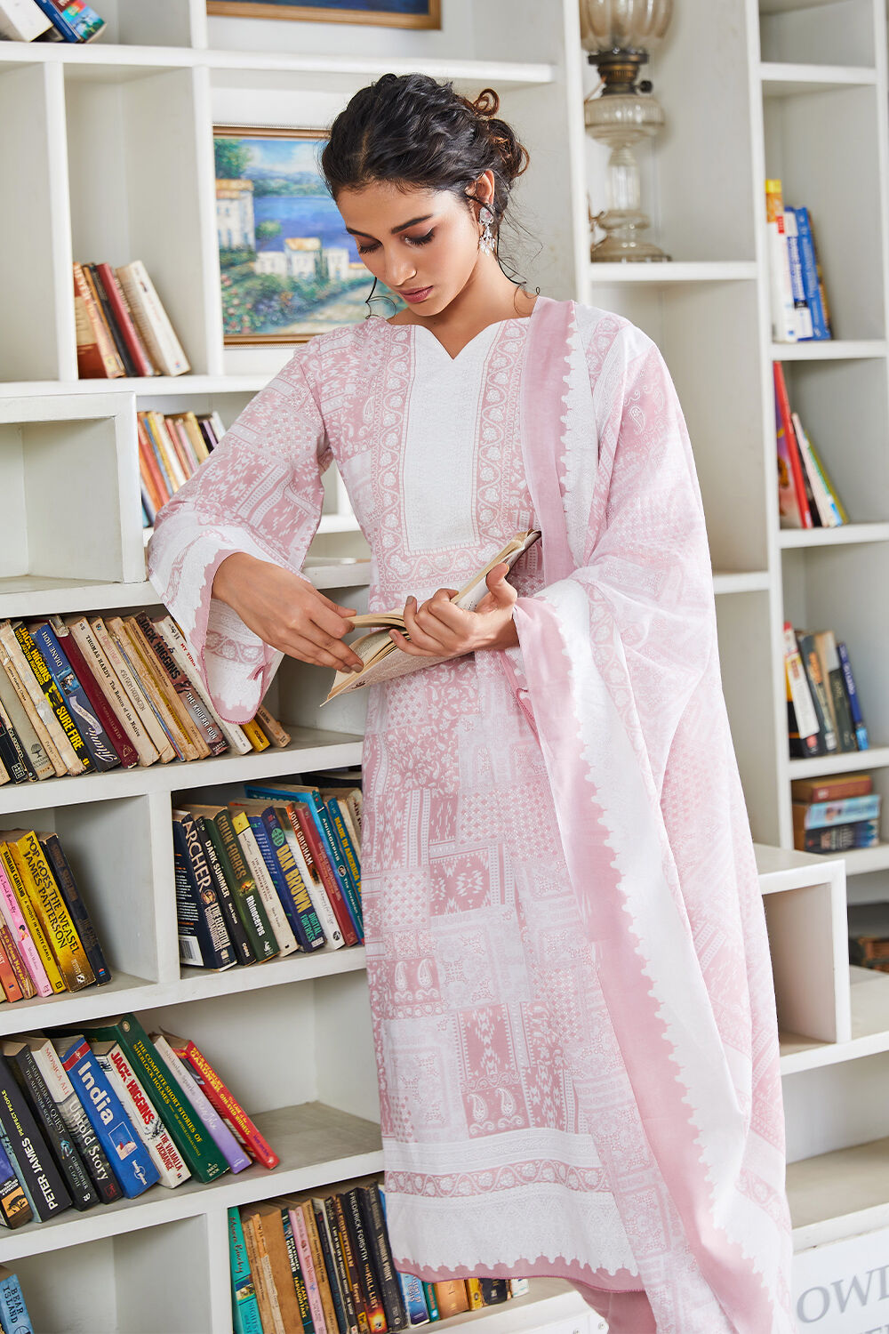 Blue Cotton Blend Digital Print Unstitched Suit Set  image number 0