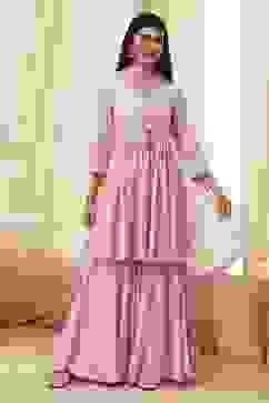 Pink Cotton Metallic Polka Dots Flared Suit Set image number 6