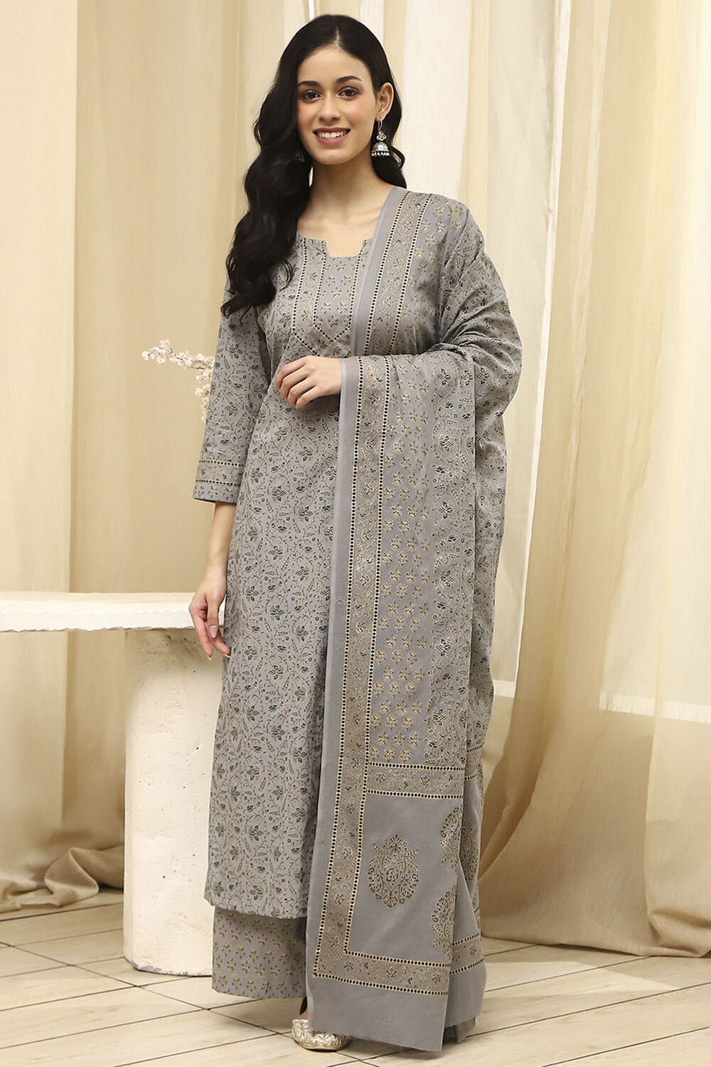 Assorted Cotton Hand Block Print Unstitched Suit Set image number 7