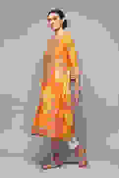 Orange Printed Straight Kurta image number 2