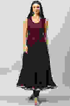 Wine Art Silk Layered Kurta Churidar Suit Set image number 5