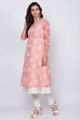 Peach Art Silk Front Open Kurta Churidar Suit Set image number 2