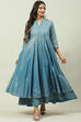 Ochre Cotton Flared Fusion Printed Dress image number 0