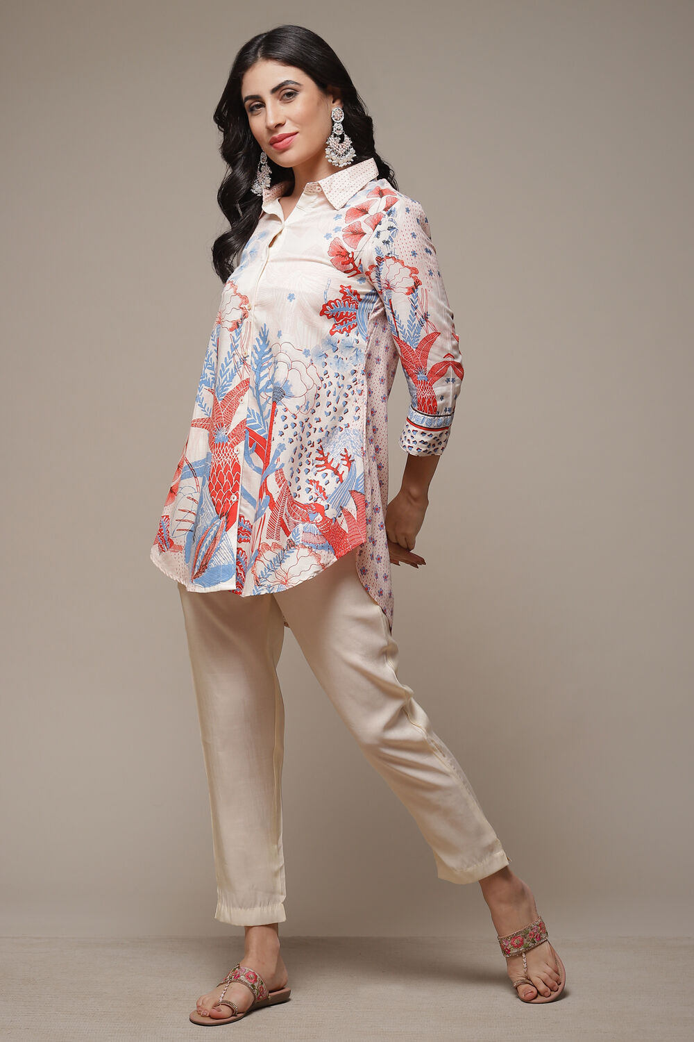 Ecru Rayon Printed Shirt image number 0