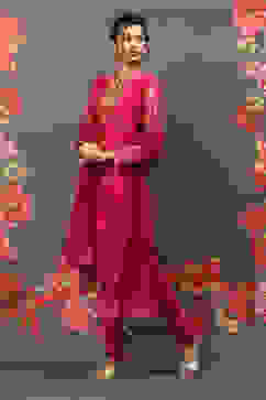 Rohit Bal Fuschia Cotton Blend Straight Kurta Suit Set image number 5