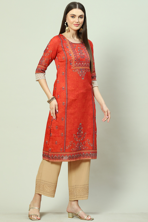 Dark Green A-Line Cotton Kurta image number 2