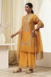 Ochre Yellow Cotton Silk Straight Suit Set image number 4