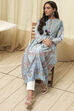 Dull Blue Cotton Printed Flared Kurta image number 0