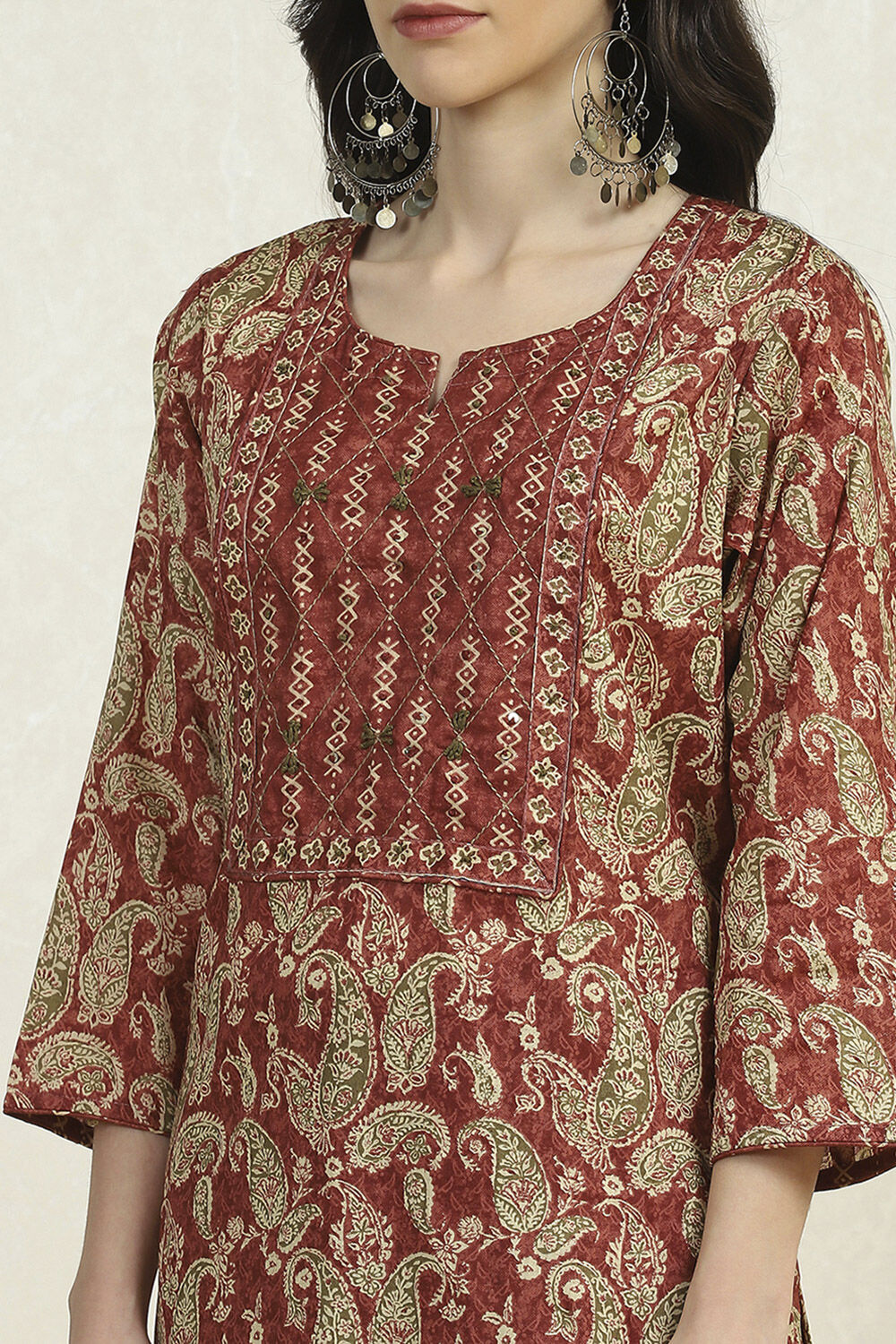 Maroon Cotton Printed Embroidered Unstitched Suit Set image number 2