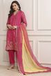 Fuchsia Cotton Straight Kurta Pants Suit Set image number 0