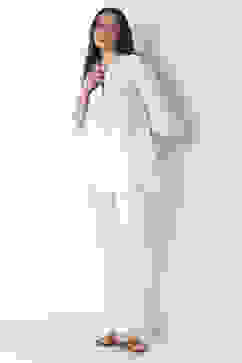 White Cotton Lycra Fitted Pants image number 0