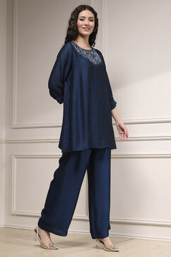 Blue Self-Designed Straight Kurta Set image number 5