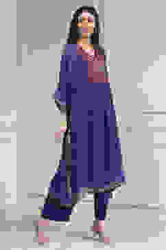 Purple Printed Kaftan Style Kurta Set image number 5