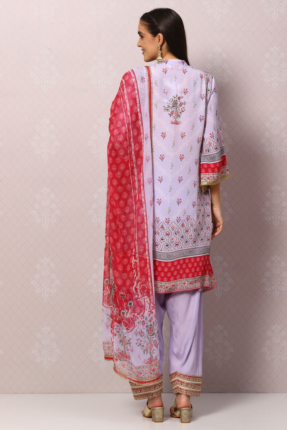 Green Art Silk Straight Kurta Salwar Pant Suit Set image number 4