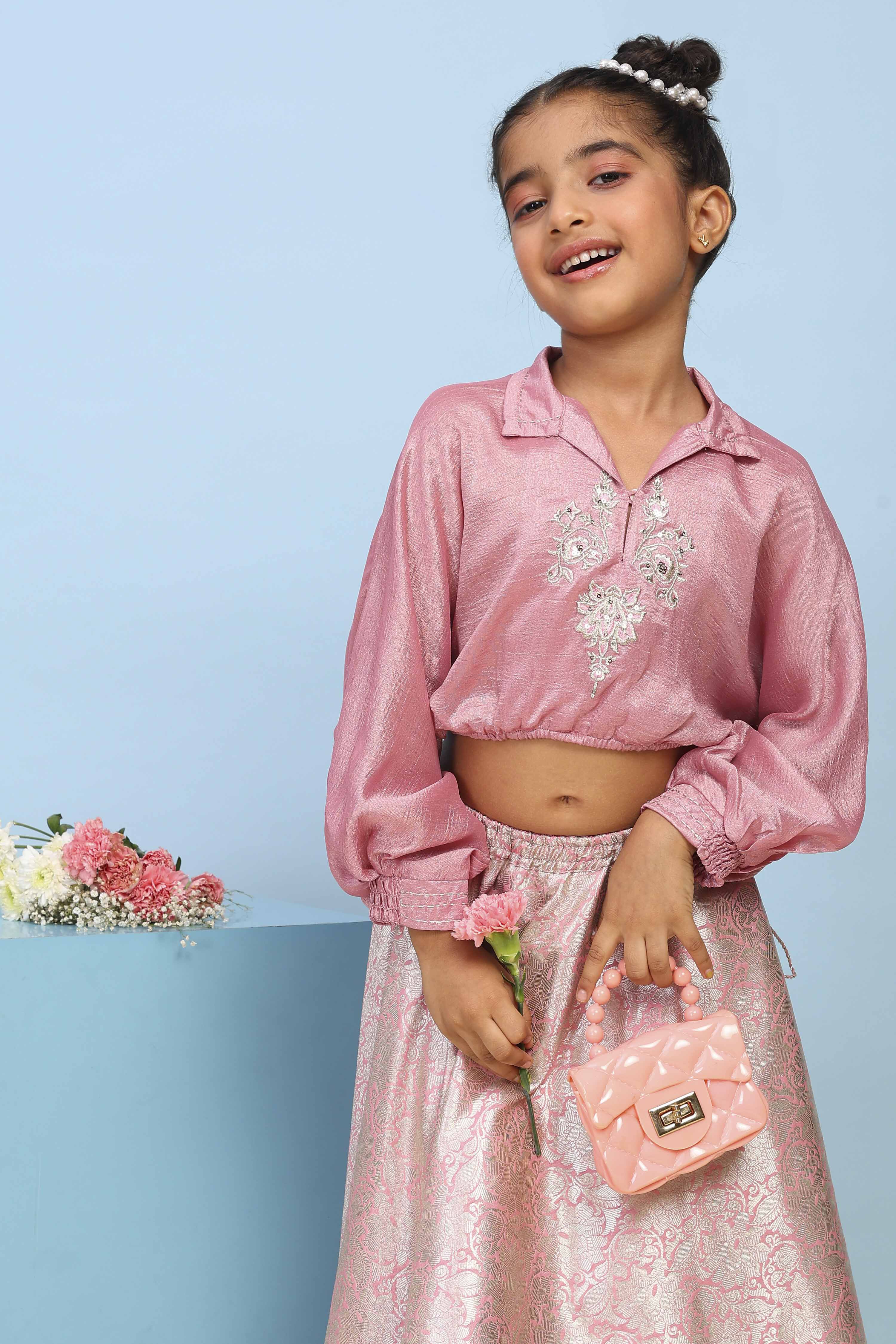Lilac Polyester Flared Lehenga Set image number 7