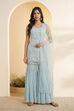 Powder Blue Nylon Embroidered Sharara Set with Net Dupatta image number 5