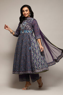 Indigo Cotton Anarkali Kurta Palazzo Suit Set image number 5